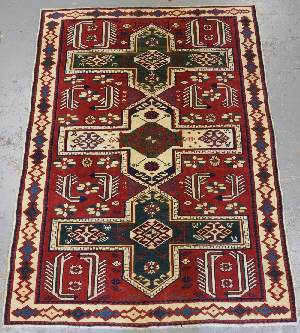 vintage turkish kazak of traditional caucasian design about 60 years old