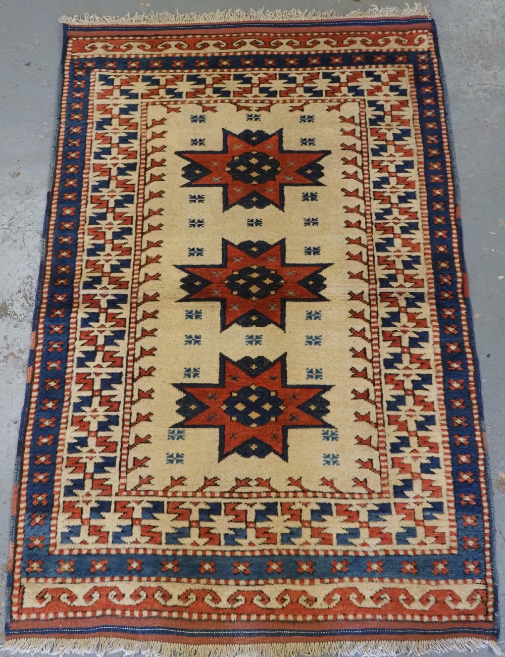 vintage turkish bergama rug with star medallion design about 60 years old