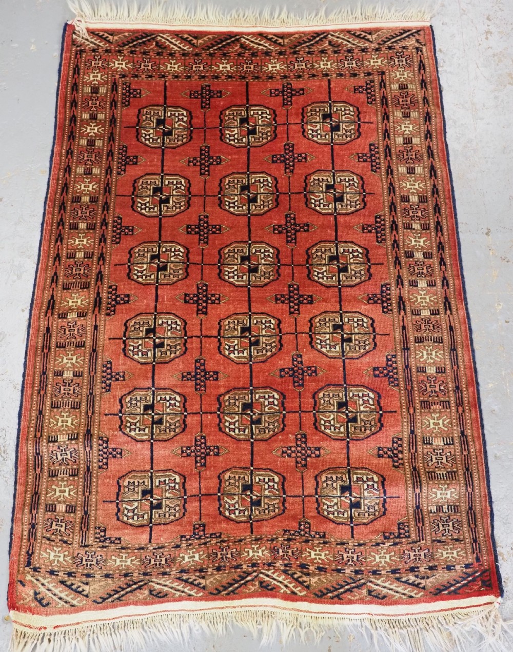 vintage yomut turkmen rug traditional design with faded red circa 1930