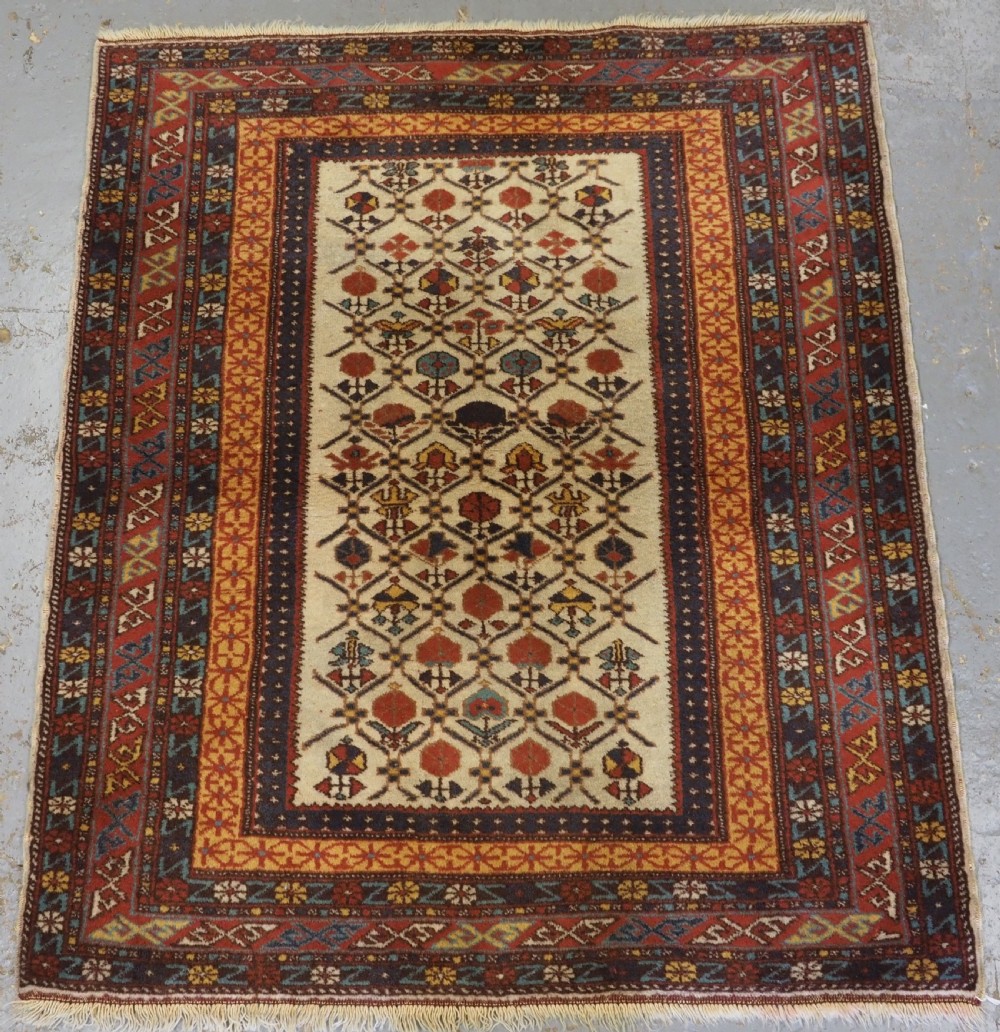 vintage turkish kazak rug of caucasian lattice design about 60 years old