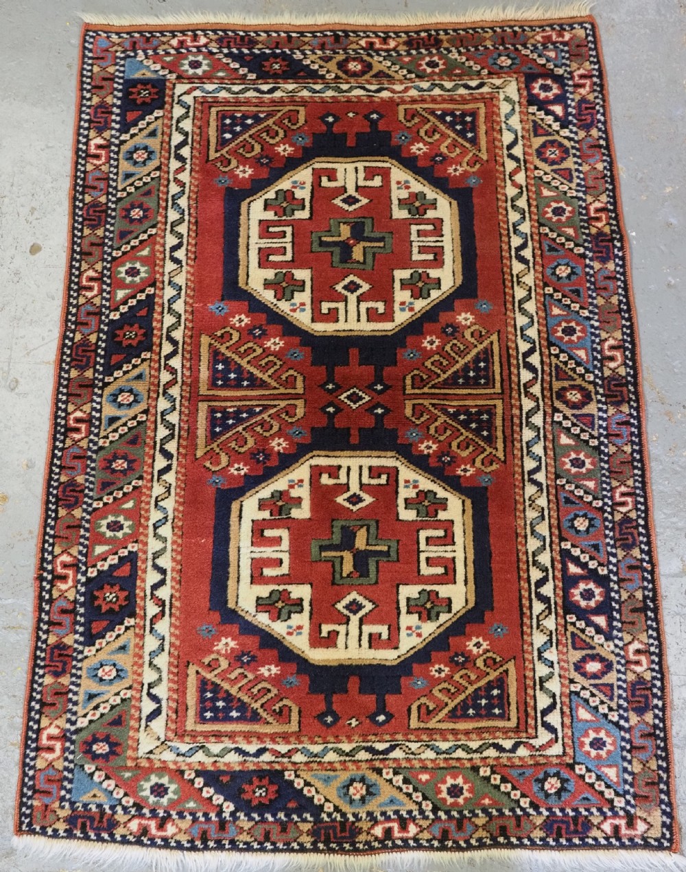 vintage turkish bergama rug of traditional village design about 60 years old