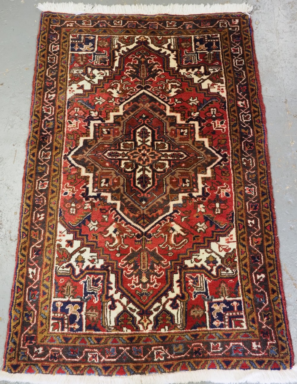 vintage heriz rug of traditional design scarce small size about 60 years old