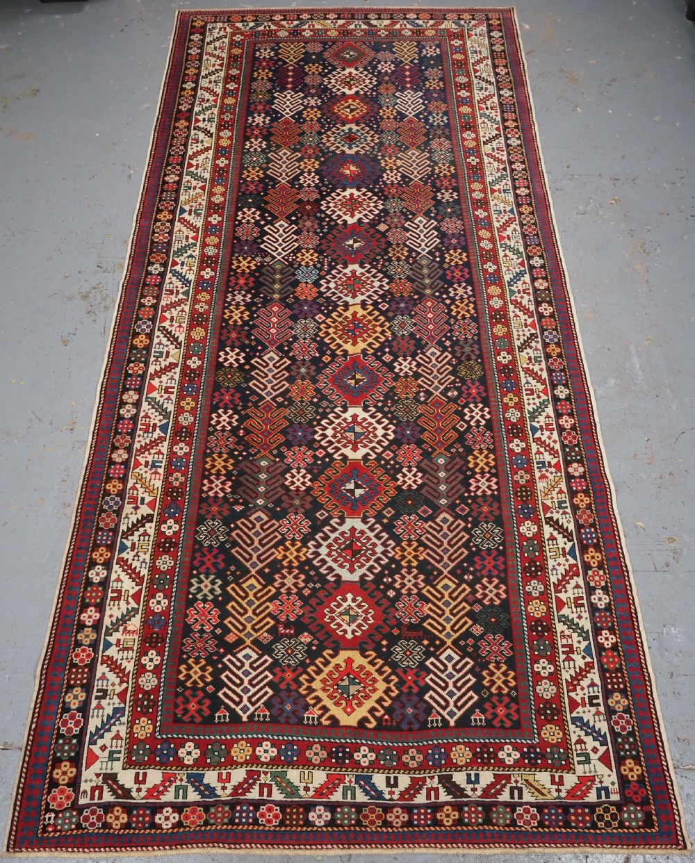 antique caucasian dagestan long rug with hooked medallion design circa 1890