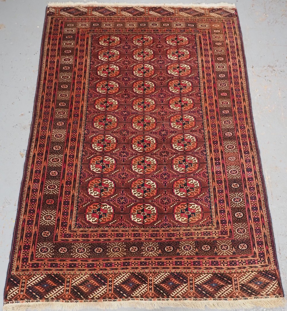 antique tekke turkmen rug cochineal dye highlights circa 1900