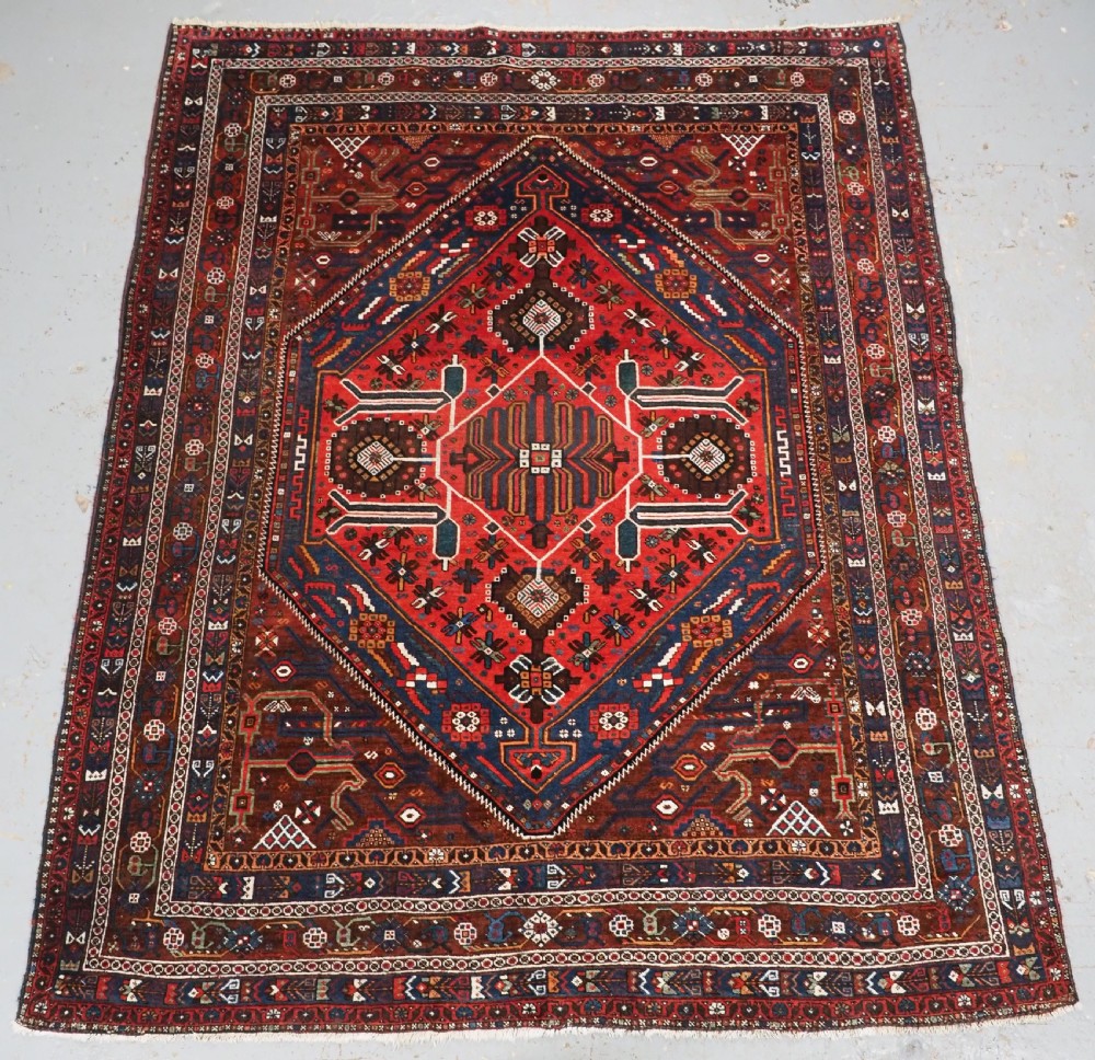 antique khamseh rug with large single medallion excellent condition circa 1900