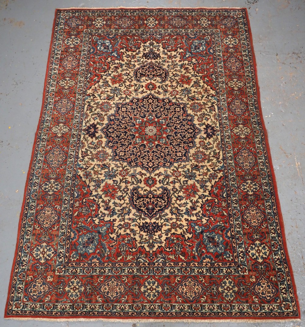 antique isfahan rug classic design fine weave with silk highlights circa 1920