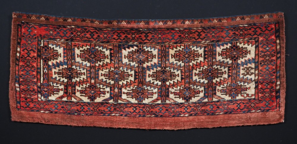 antique yomut turkmen torba with plain weave back circa 1880