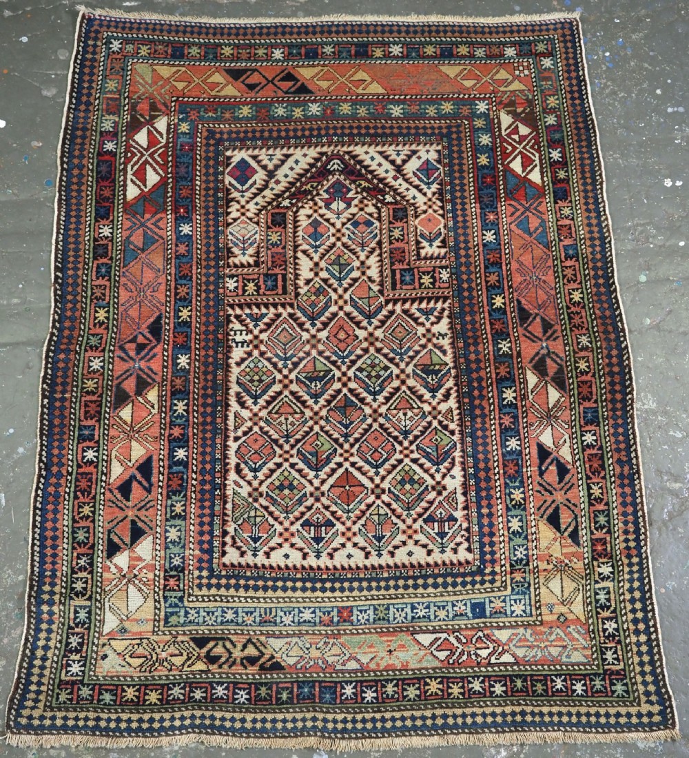 antique caucasian dagestan prayer rug ivory ground with floral lattice circa 1880
