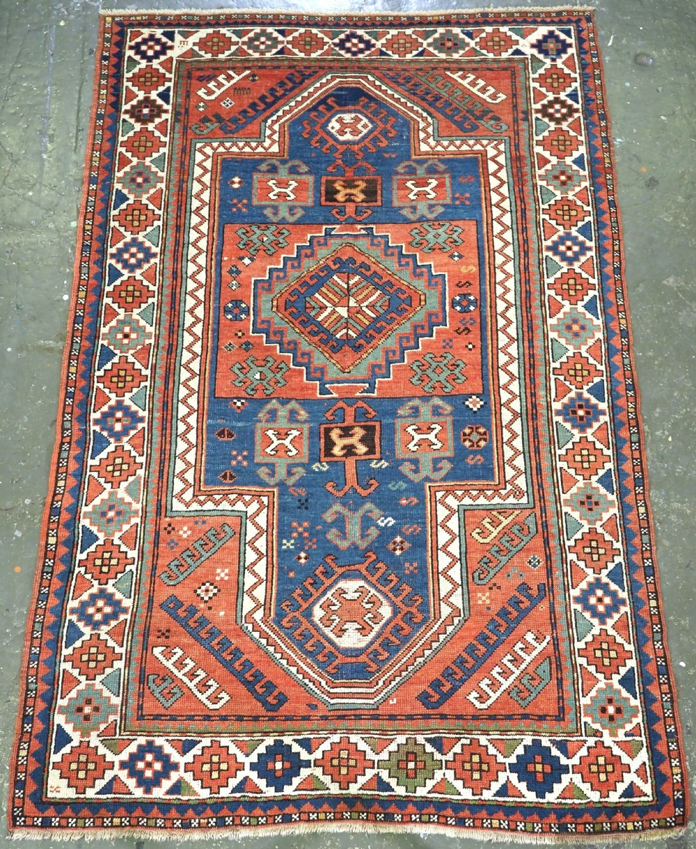 antique caucasian sewan kazak rug of classic design circa 1890
