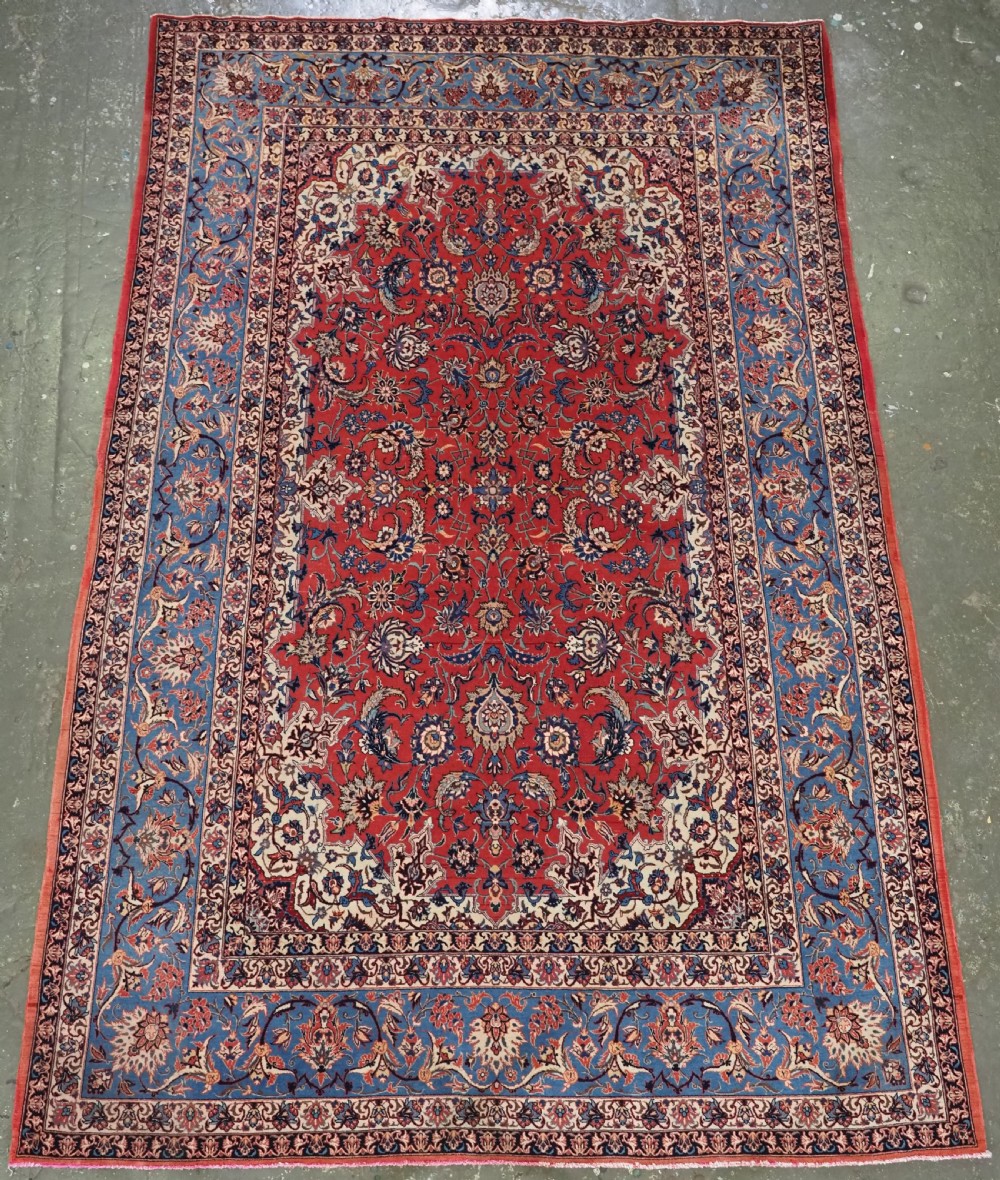 antique isfahan rug very fine weave lambs wool on silk foundation circa 1920