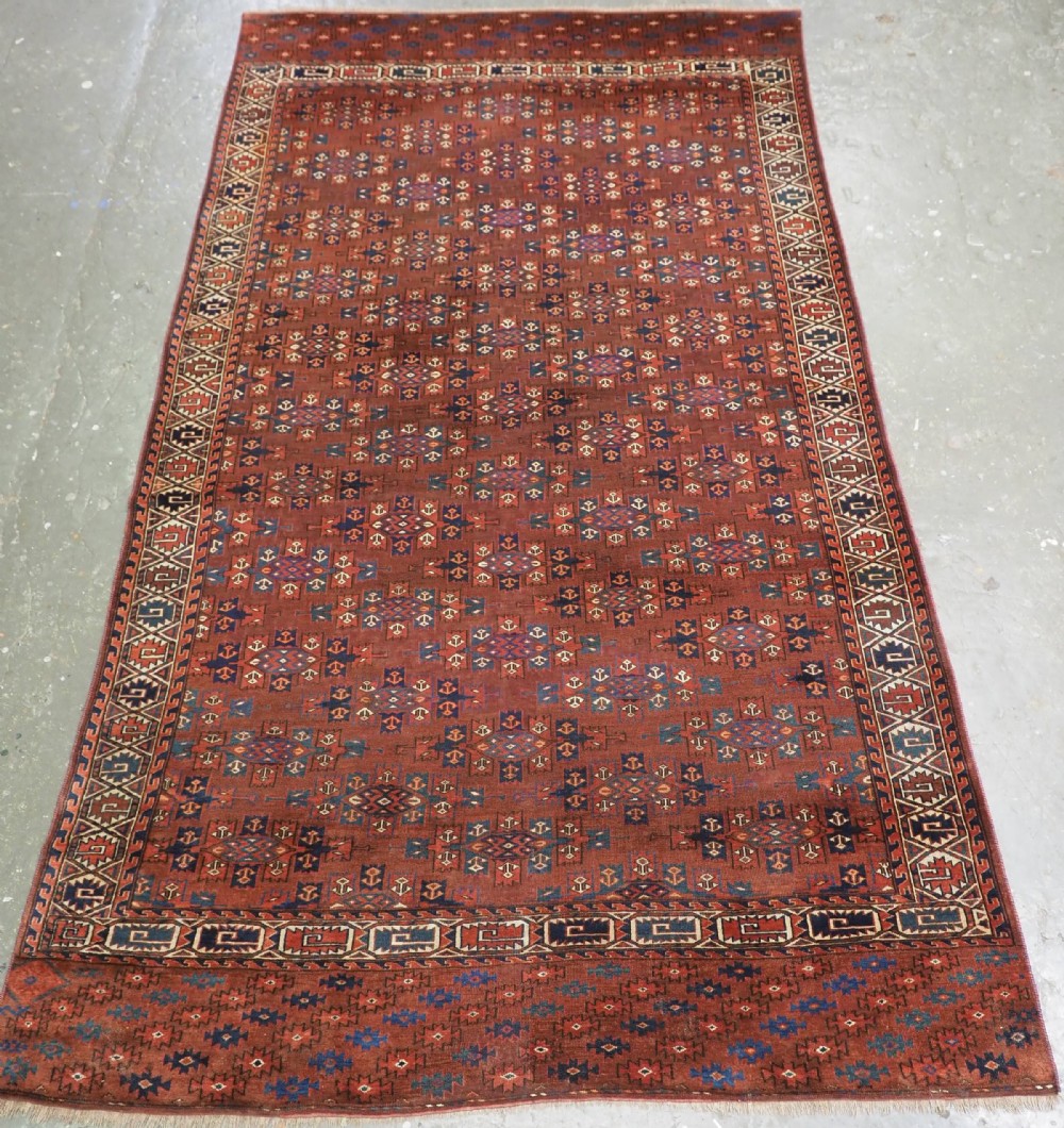 antique yomut turkmen main carpet with kepse gul design circa 187080