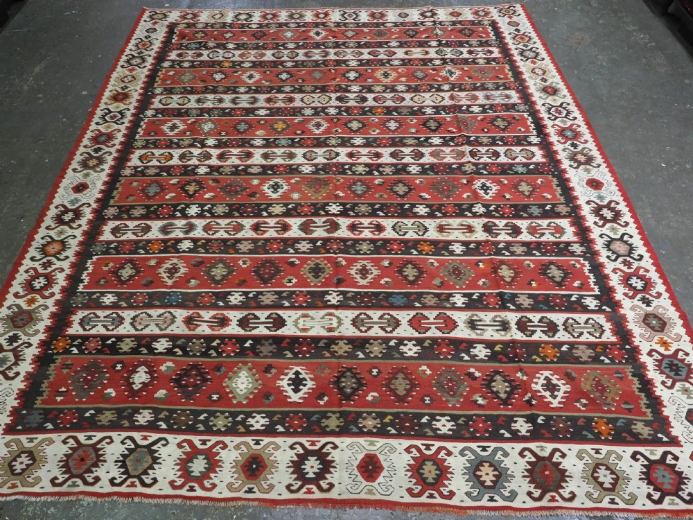 antique pirot sarkoy kilim of banded design large size superb condition circa 1920