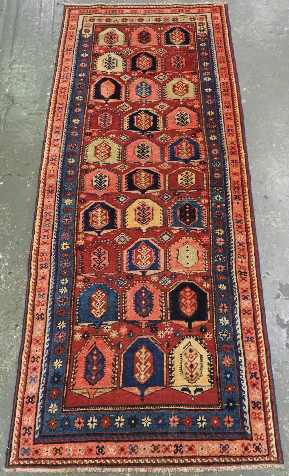 antique caucasian long rug with boteh design gendje or talish region circa 1900