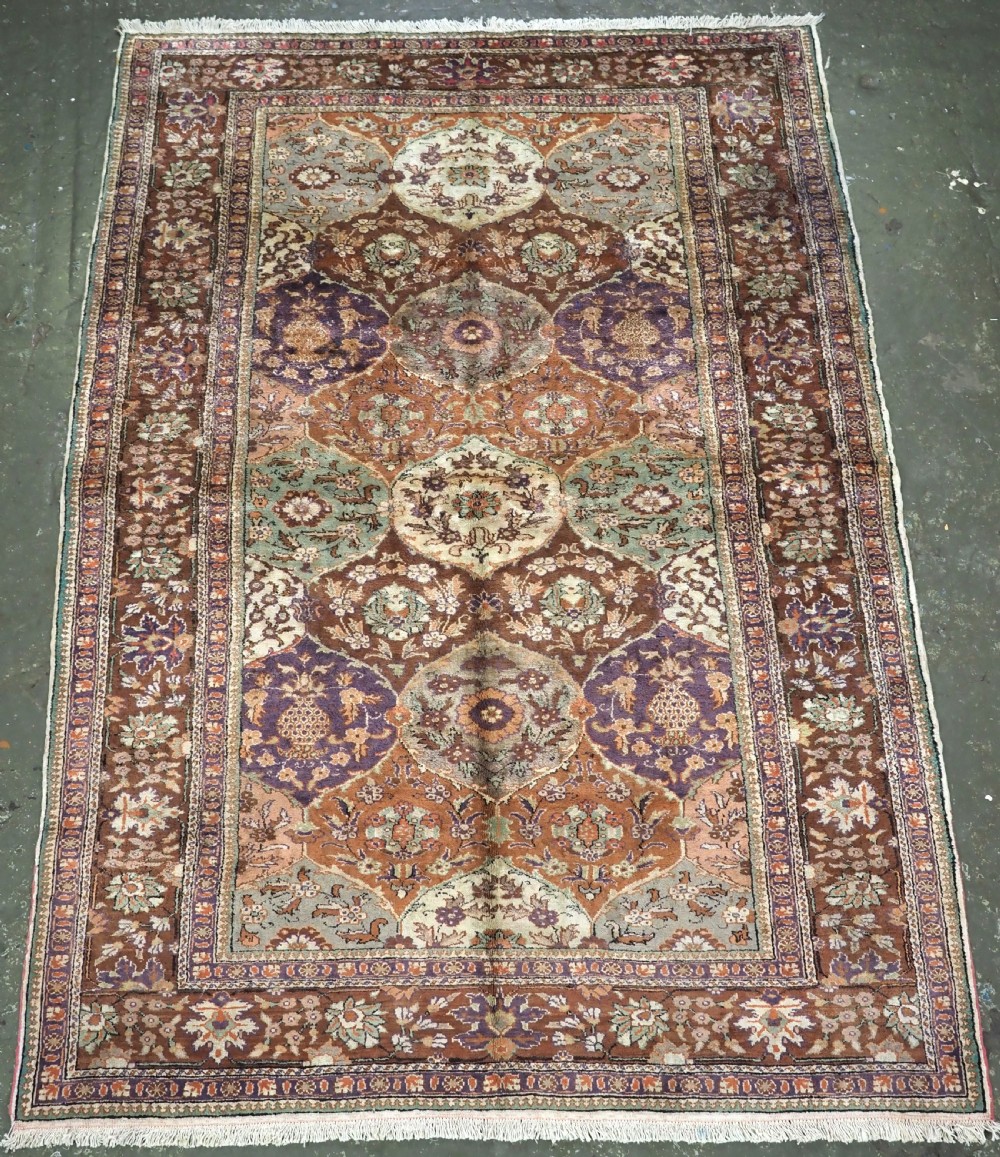 vintage turkish kayseri 'art silk' rug with repeat floral design circa 1930