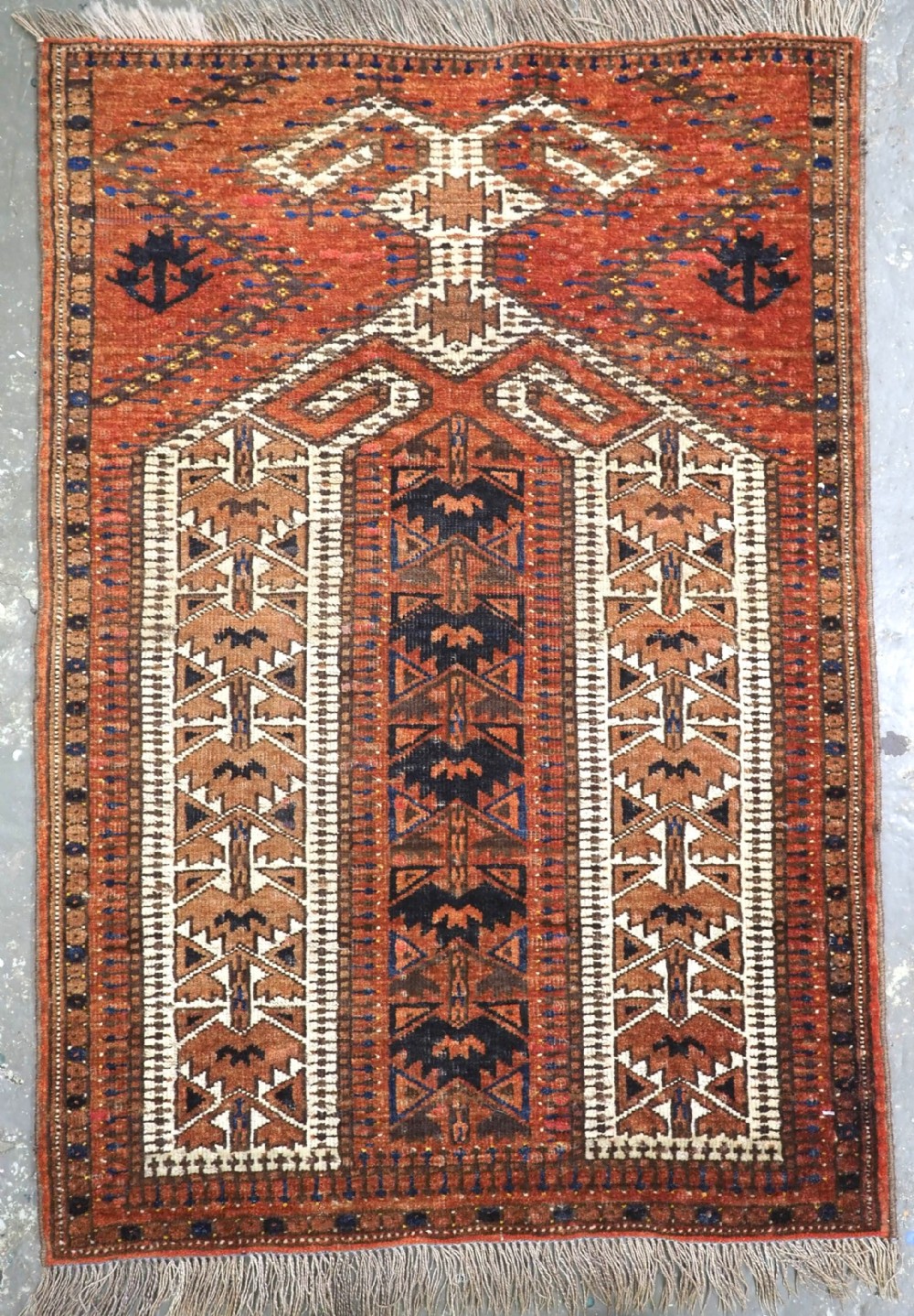 antique afghan turkmen prayer rug with rams horn design circa 1900