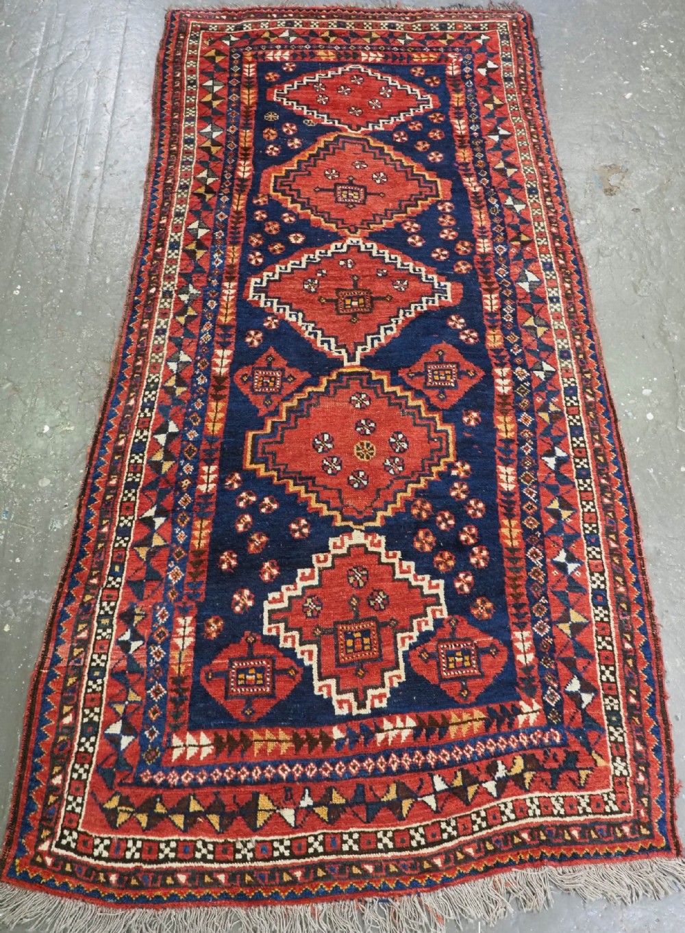 antique long rug by the luri tribe superb rustic quality circa 1900