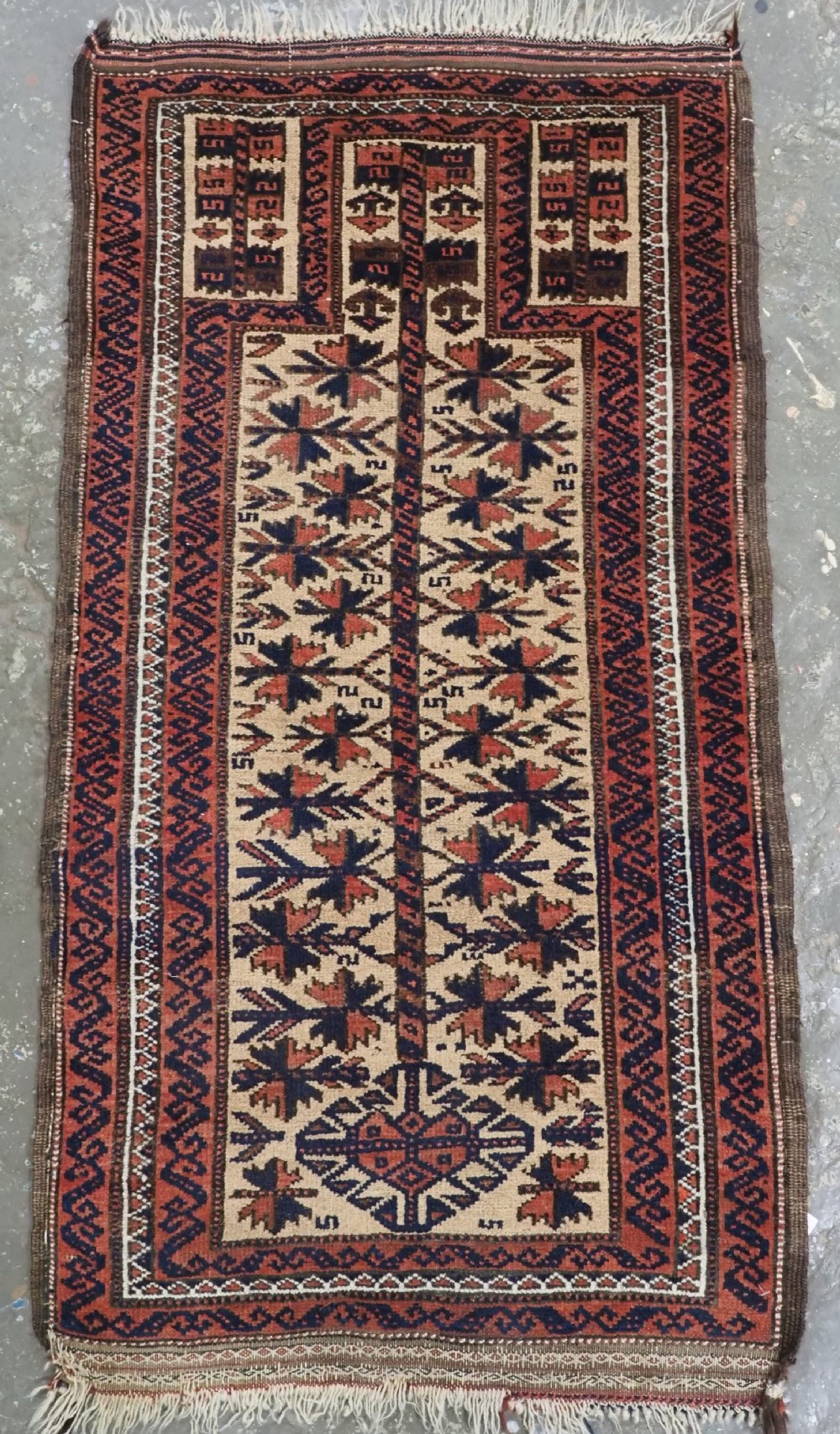 antique baluch prayer rug camel ground with tree of life small size circa 1900