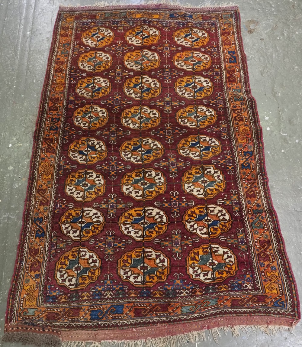 antique quchan kurd rug with turkmen gul design thick pile circa 190020