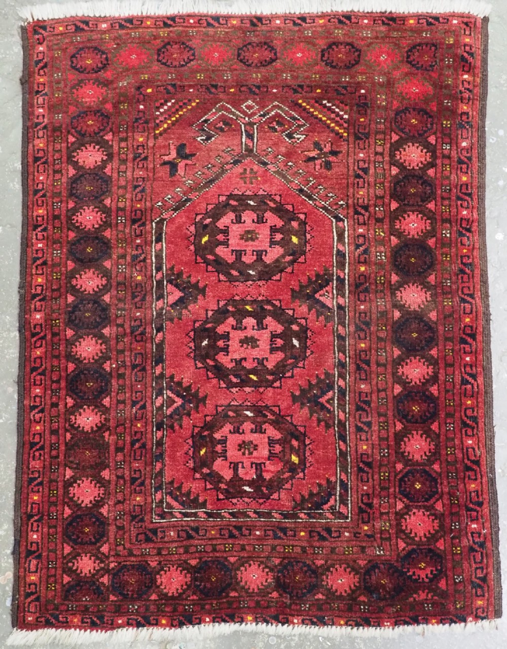 antique afghan kizil ayak turkmen prayer rug with rams horns circa 1900