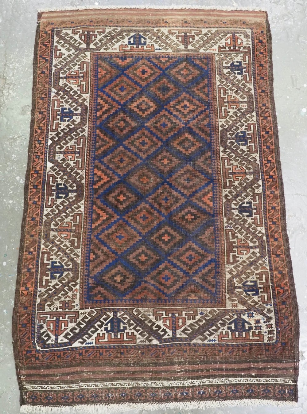 antique timuri or baluch rug large ivory border circa 1880