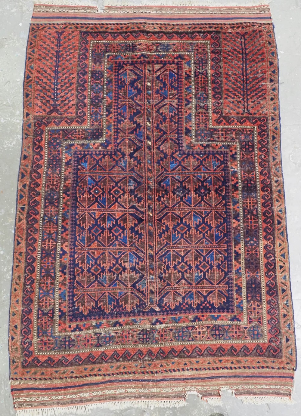 antique blue ground timuri baluch prayer rug circa 1880 or earlier