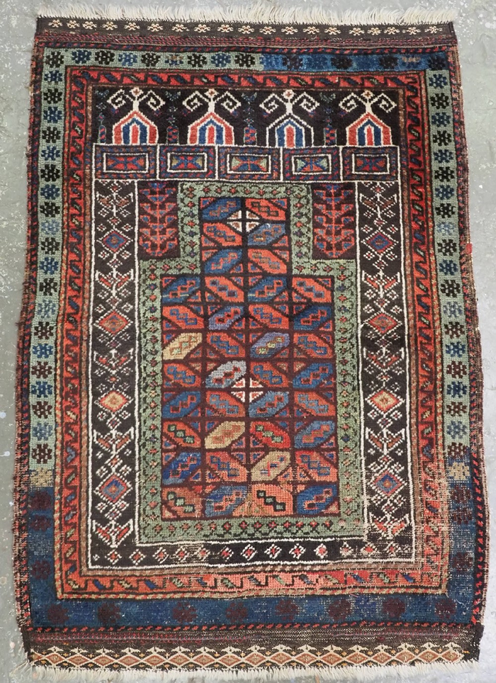 antique baluch prayer rug scarce design attributed to the 'baluch of turkestan' circa 1880