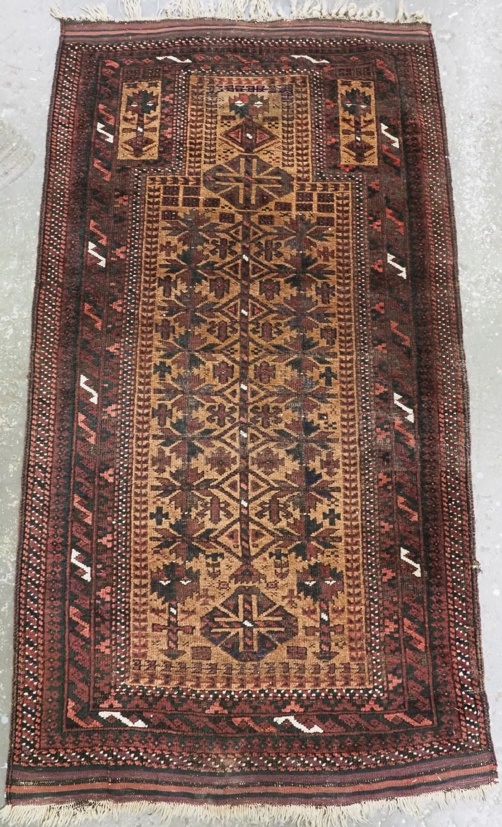 antique baluch timuri prayer rug camel ground with tree of life circa 1900