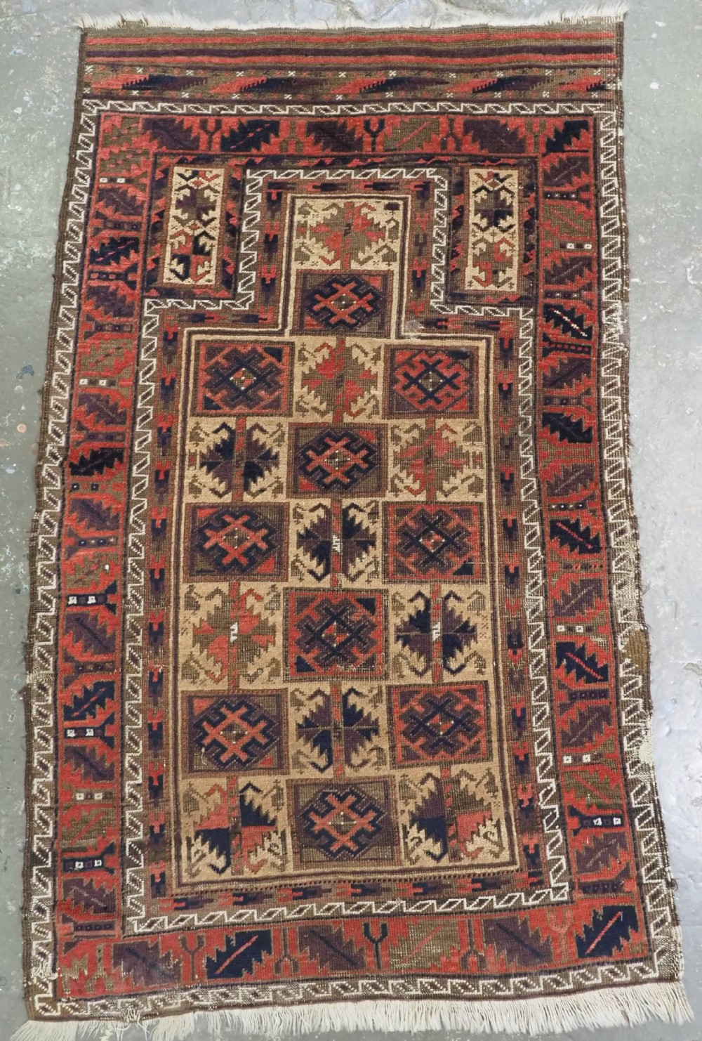 antique timuri yaqoub khani baluch prayer rug very early example circa 1870 or earlier