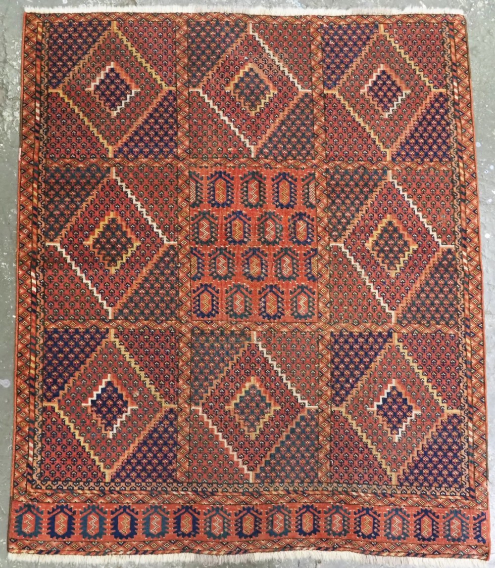 antique ersari beshir turkmen rug of small size scarce design circa 1870