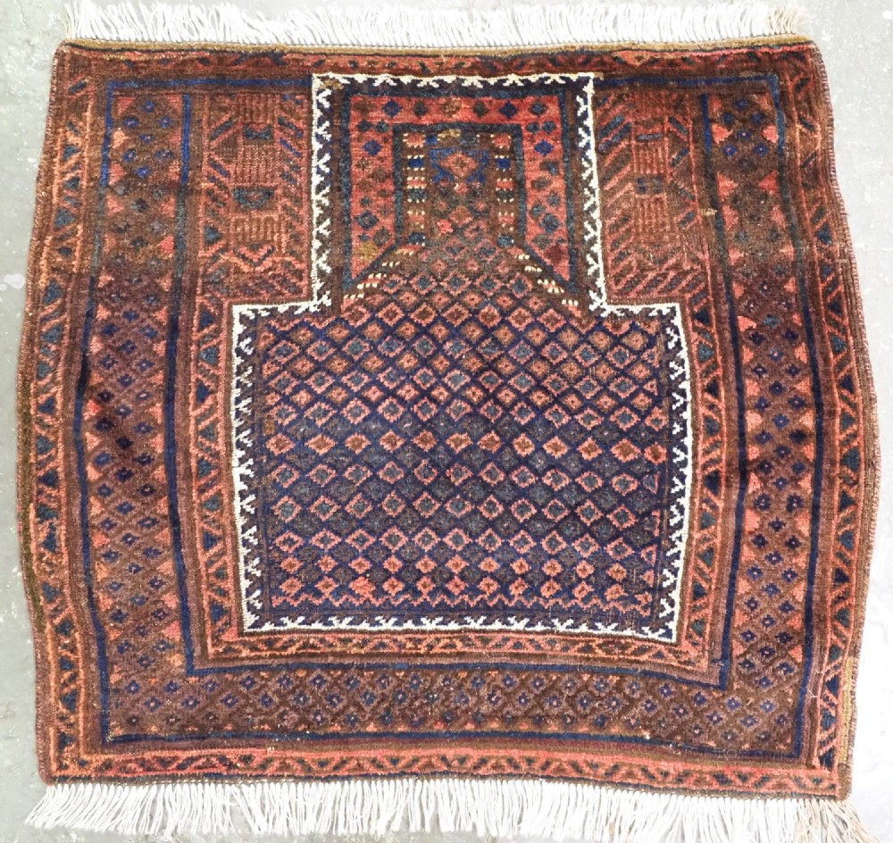 antique timuri baluch prayer rug 'dokhtareqazi' design circa 1890