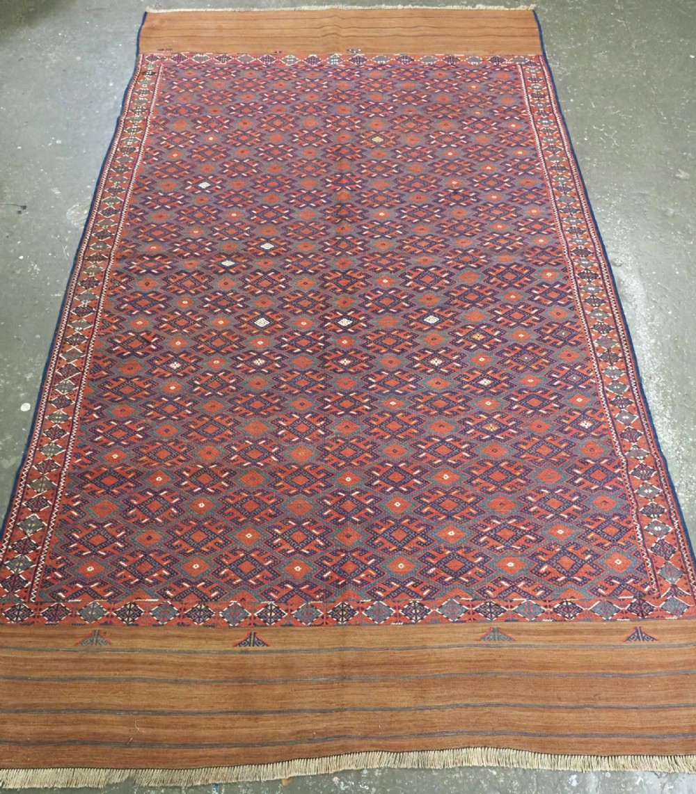 antique yomut turkmen palas soumak kilim outstanding condition long kilim ends circa 1900