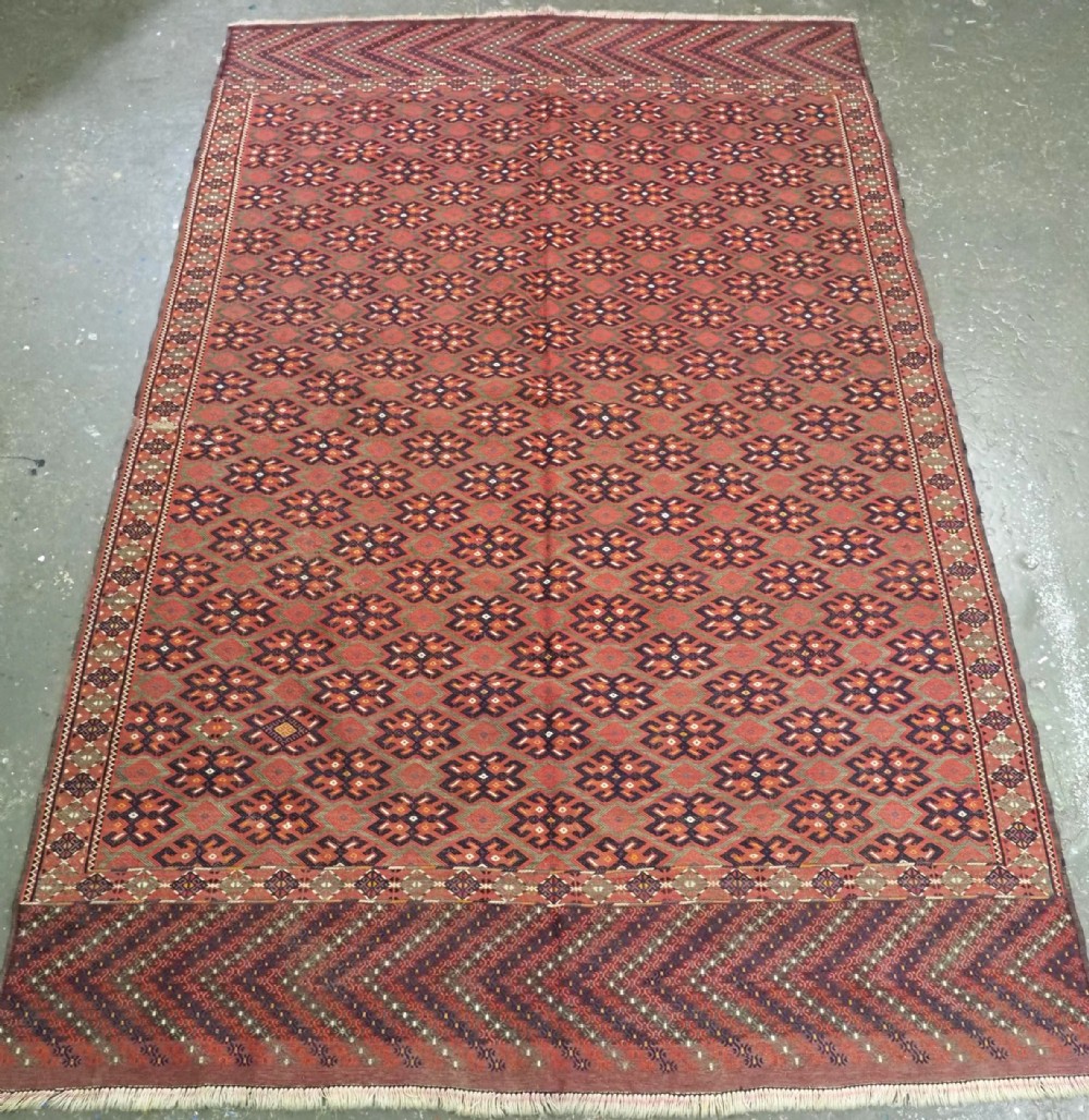 antique yomut turkmen palas soumak kilim good condition long kilim ends with chevron design circa 190020