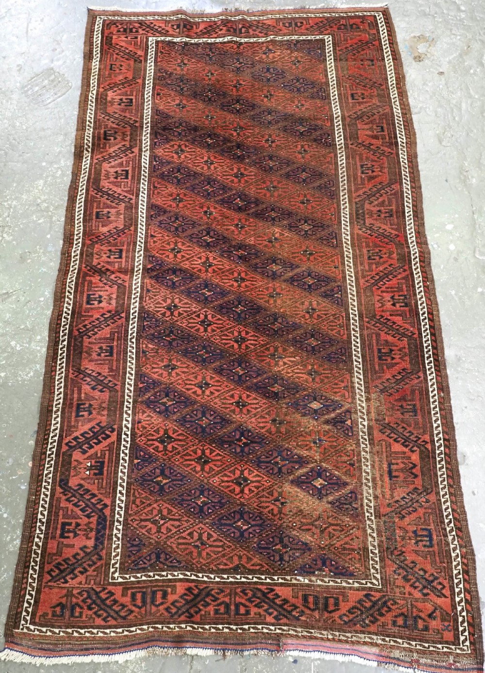 antique khorasan baluch rug calyx lattice design circa 1880