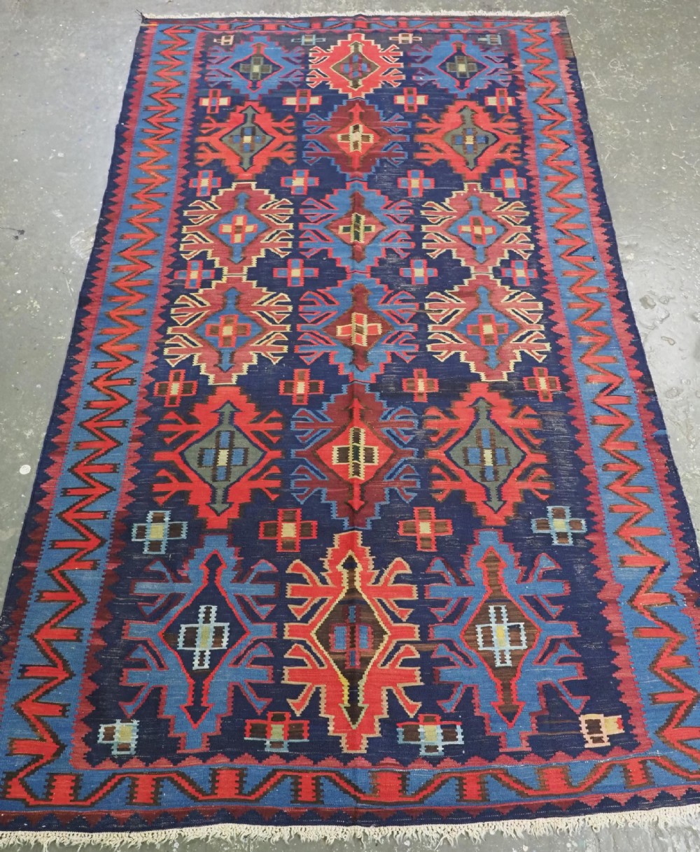 antique caucasian kuba region kilim with large shield design circa 1900