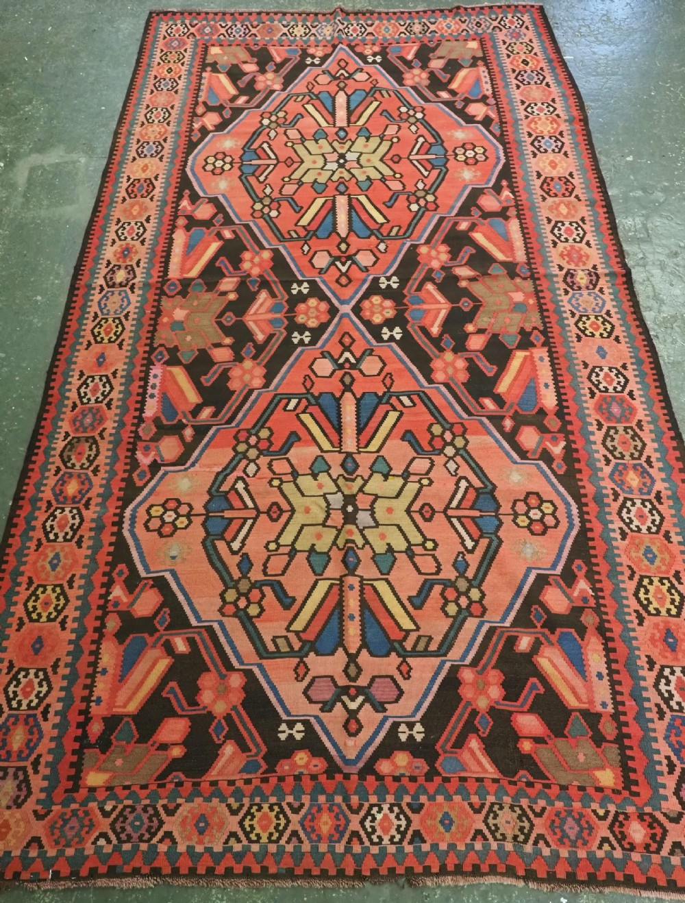 antique armenian karabagh 'bee' kilim with large medallion design circa 1900