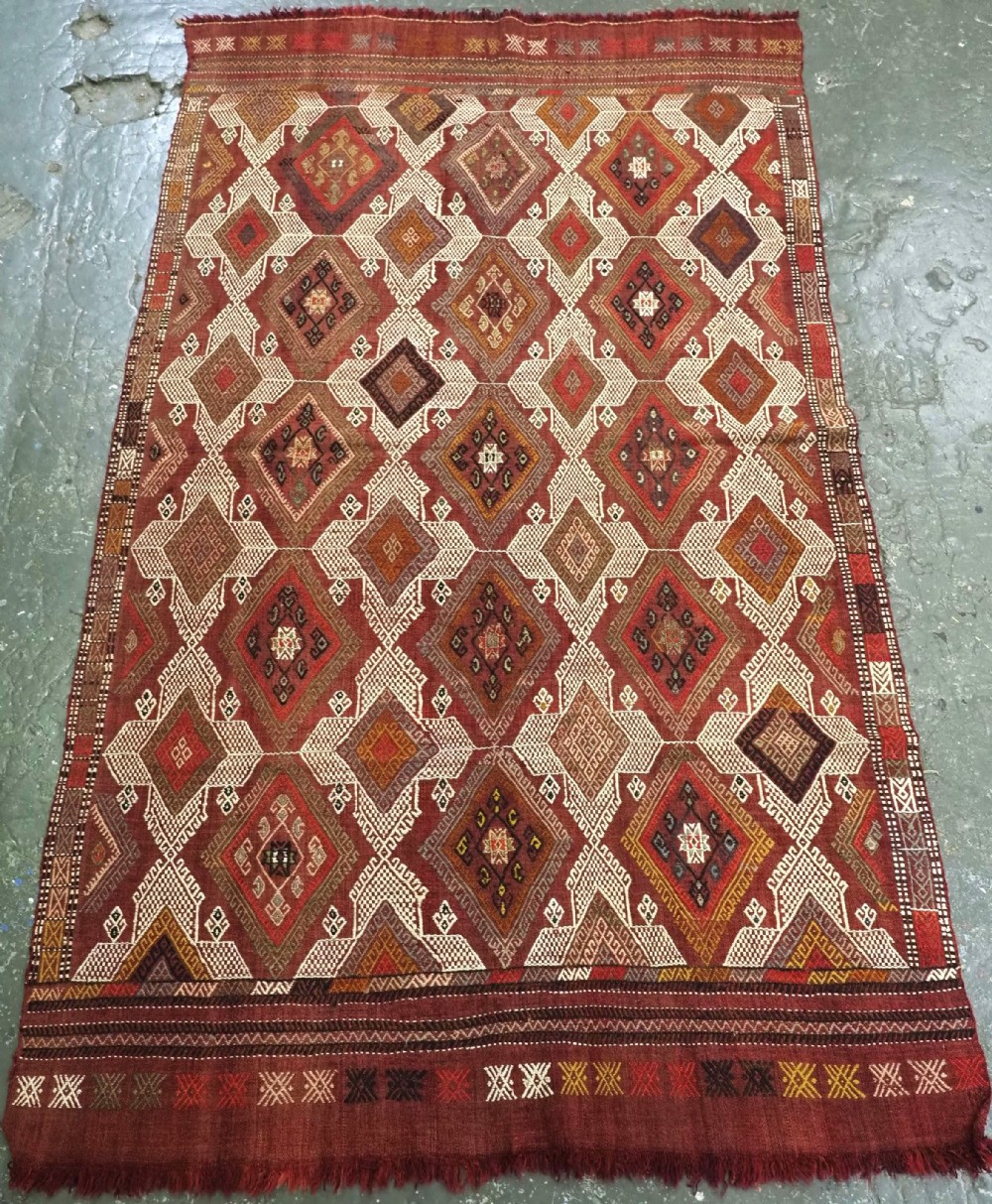 antique turkish obruk kilim cover in cicim work great condition circa 1900