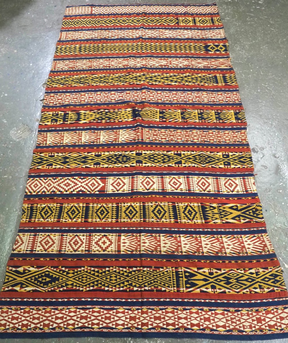 antique central asian uzbek gajeri kilim striking design and large size circa 1900