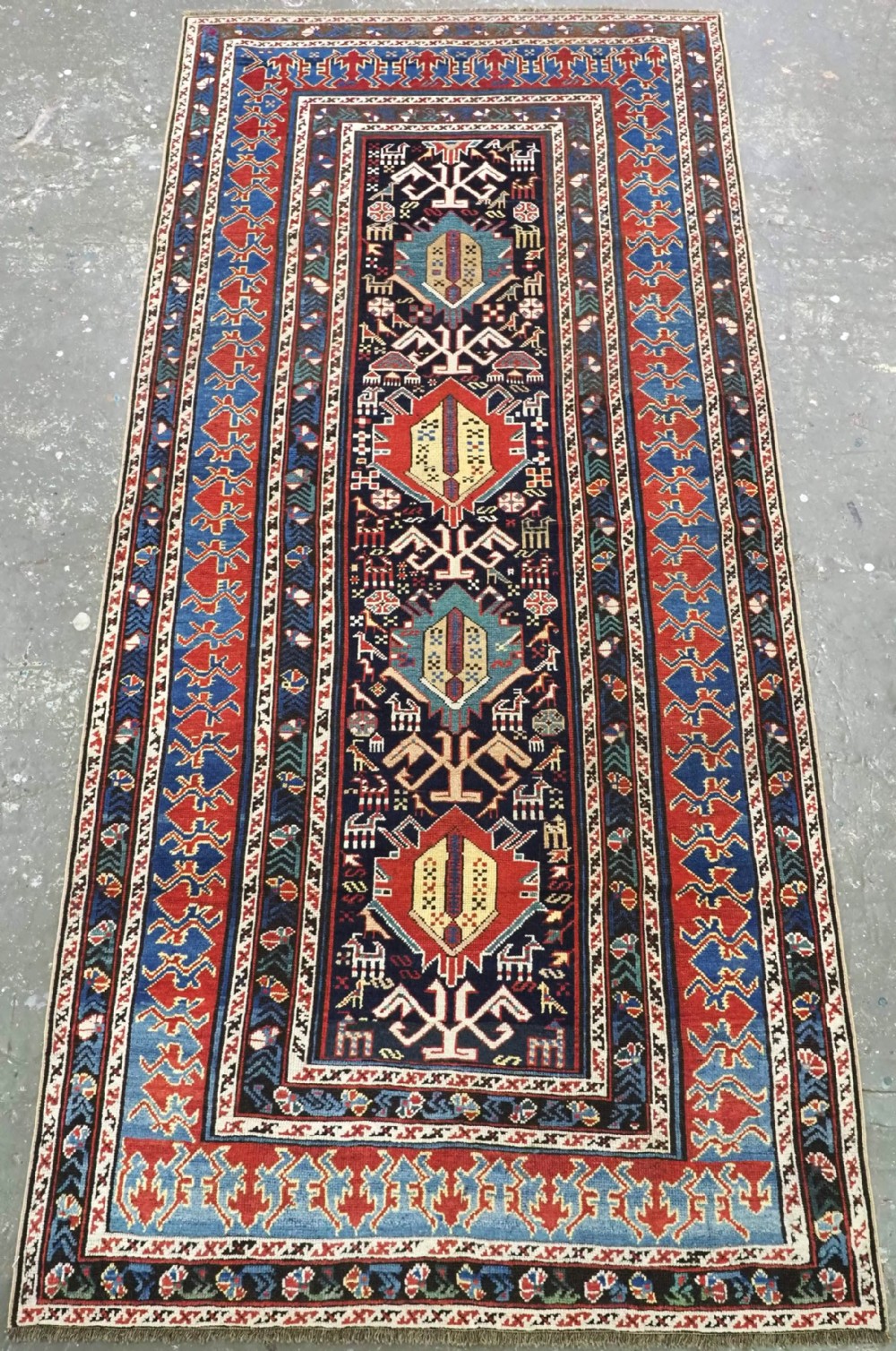 antique caucasian kuba region runner long rug of outstanding design circa 1890