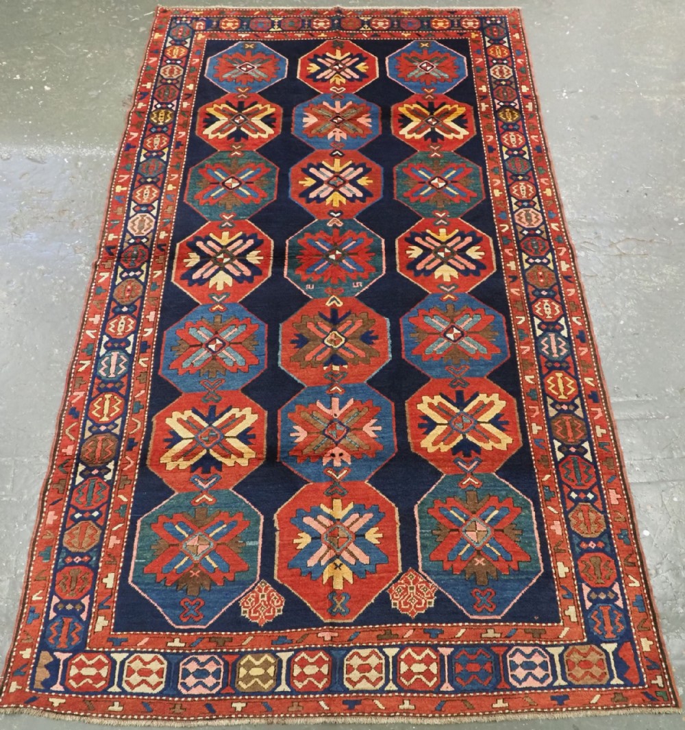 antique caucasian kazak rug small carpet gendje region unusual design circa 1900