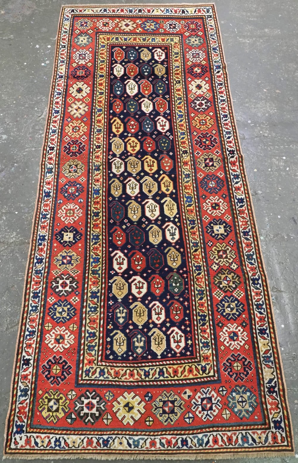 antique caucasian kazak runner gendje region with boteh design circa 1890