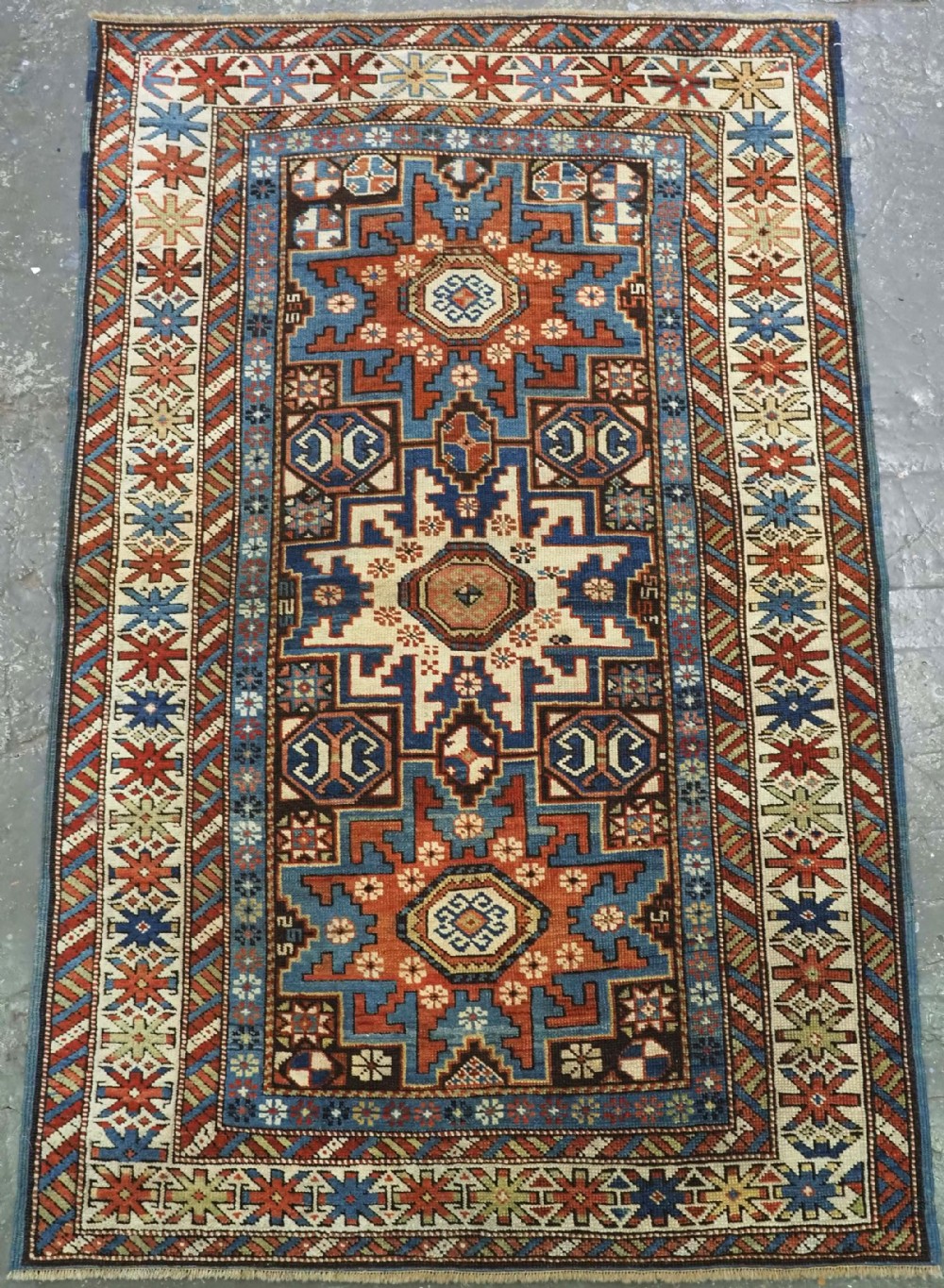 antique caucasian rug with lesghi star design excellent colour circa 1890