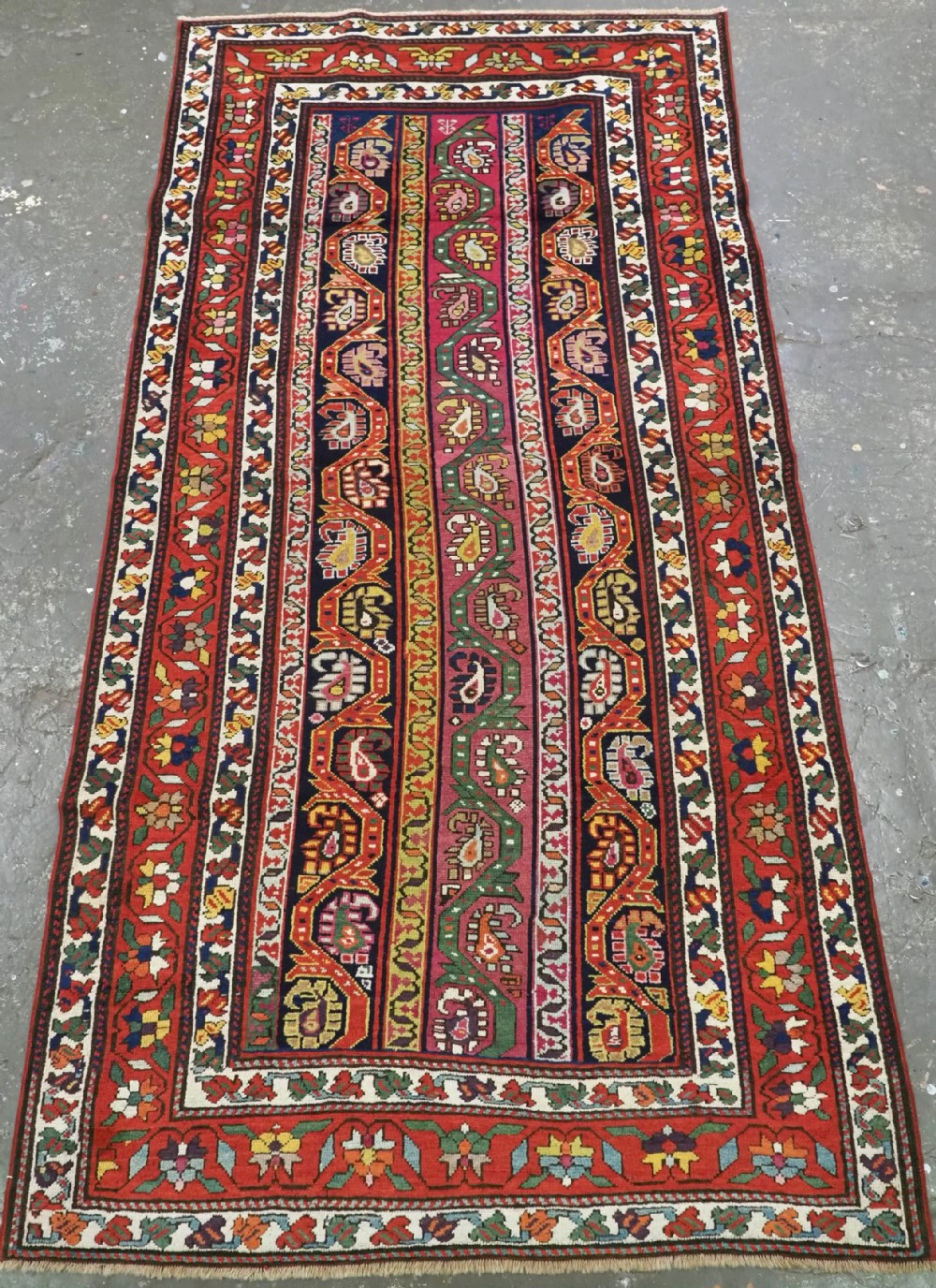 antique caucasian karabagh rug of scarce striped boteh design circa 1890