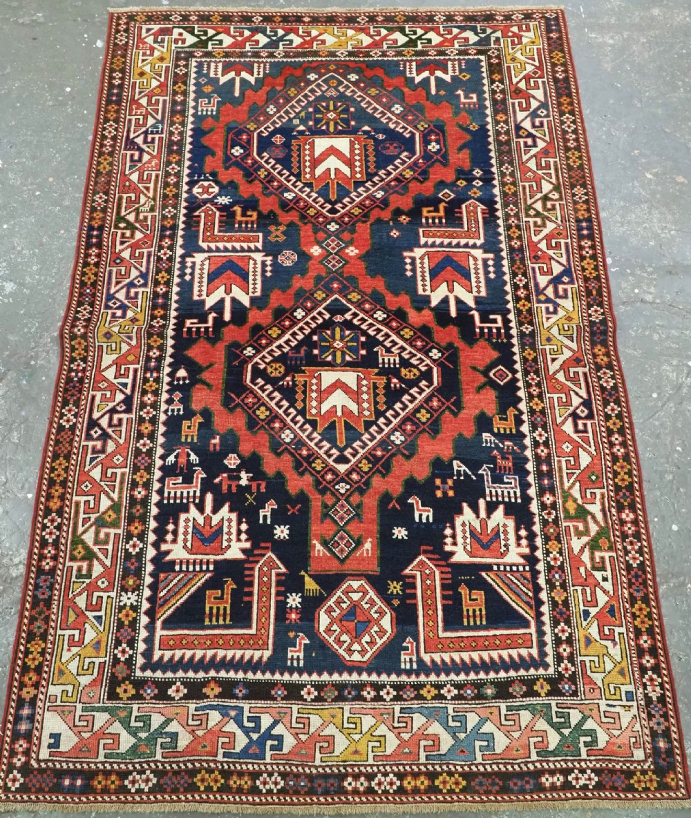 antique caucasian shirvan rug with many interesting design influences circa 1900