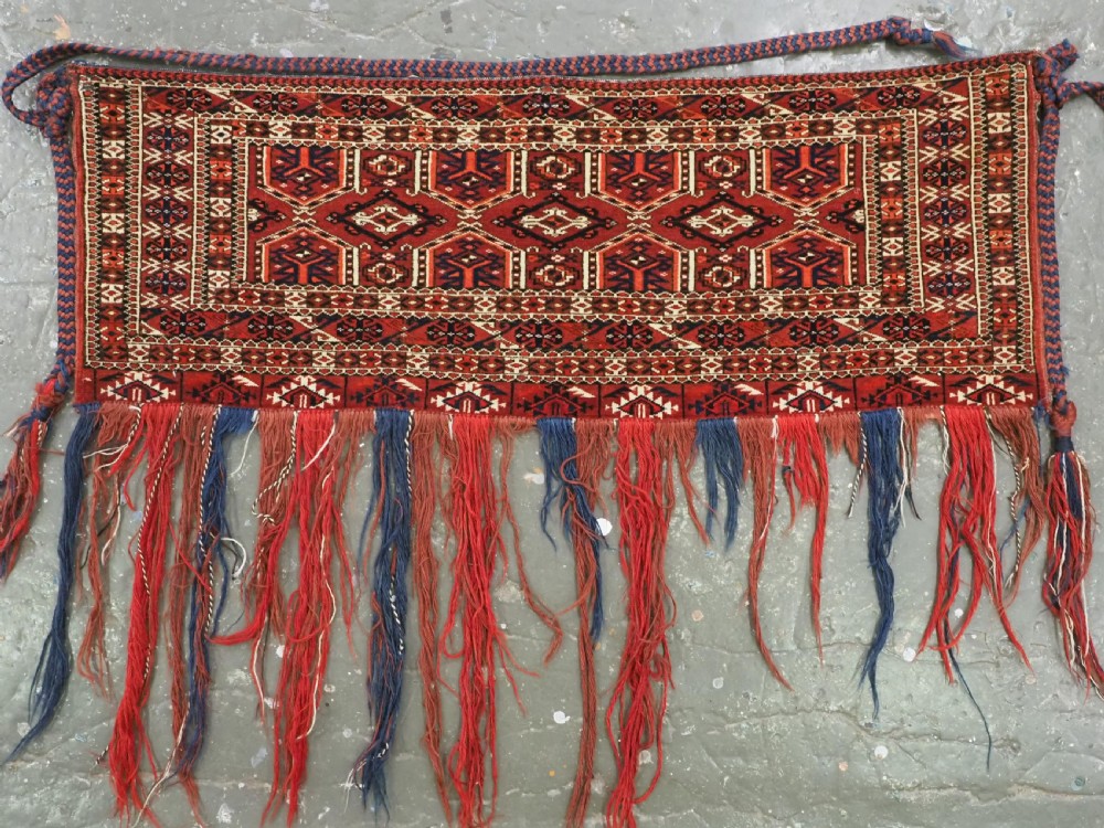 antique tekke or saryk turkmen torba with 'kedjebe' design circa 1880