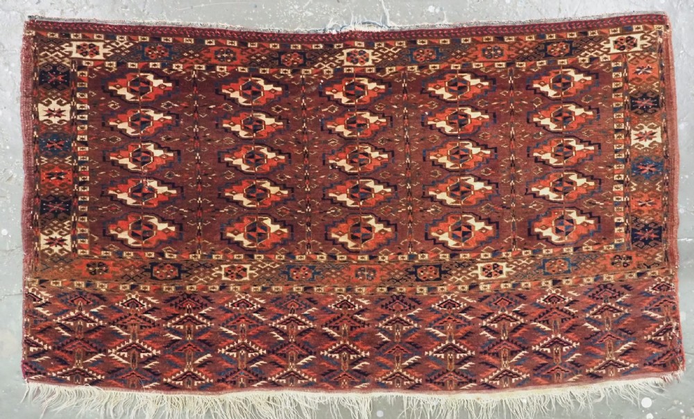 antique tekke turkmen chuval face 25 guls very fine weave circa 1850