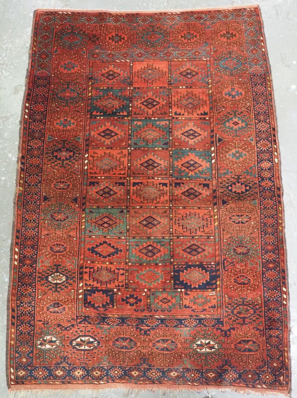 antique ersari turkmen dip khali dowry rug of small size superb green circa 1880