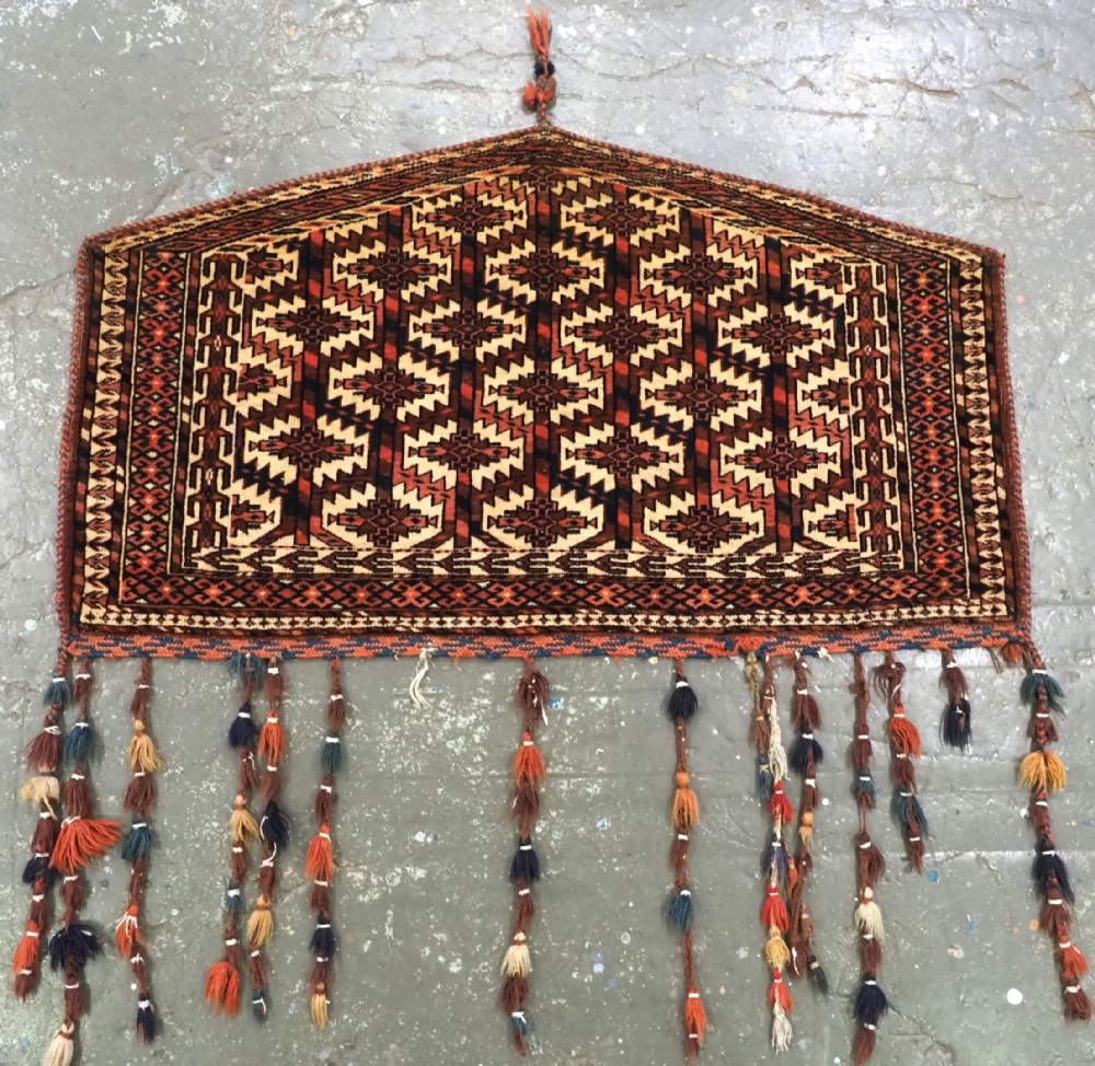 antique yomut turkmen asmalyk full pile with tassels circa 1880