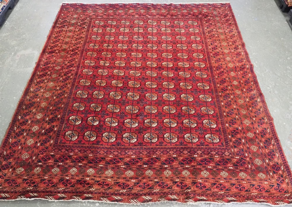 antique afghan turkmen carpet tekke gul design square size great colour circa 1900