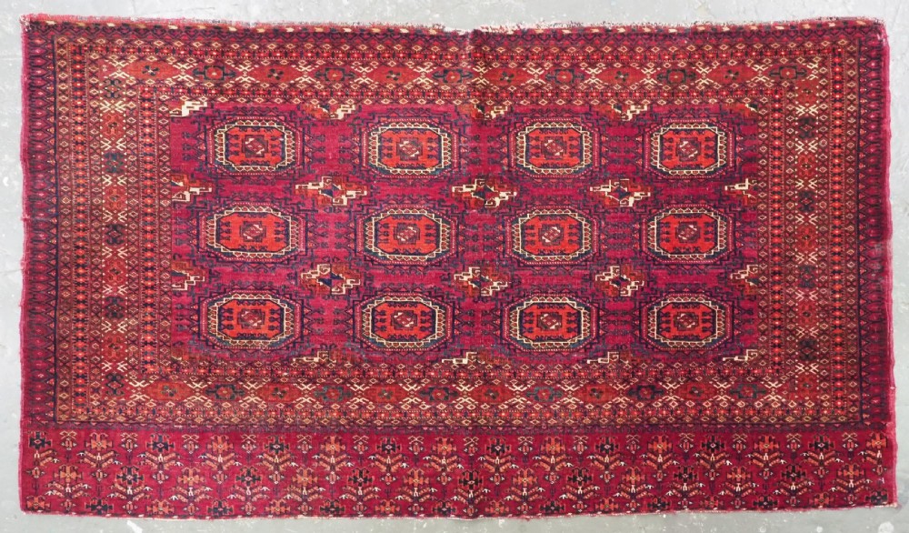 antique tekke turkmen chuval face 12 salor turreted guls circa 1880