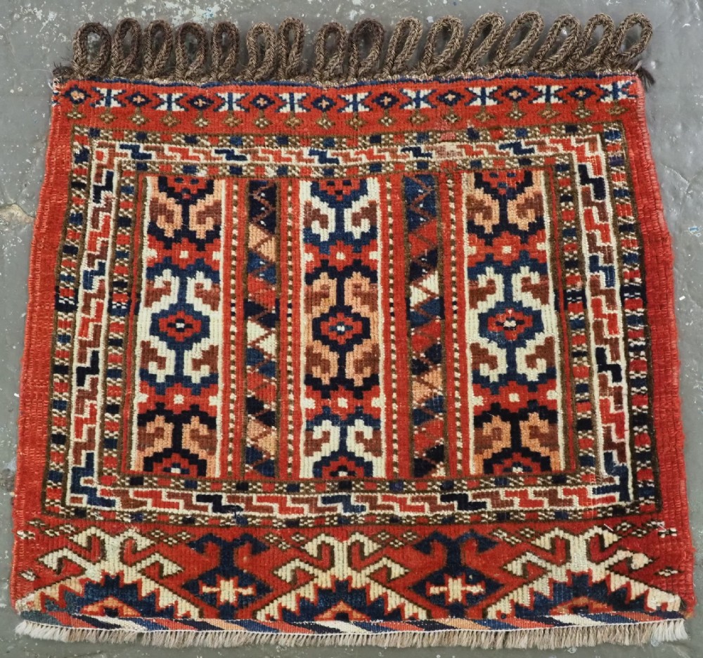 antique yomut turkmen kap bag face stripe design circa 1900